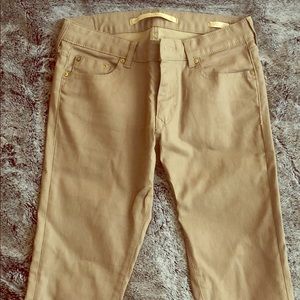 Zara slim fit tan pants with gold accenting